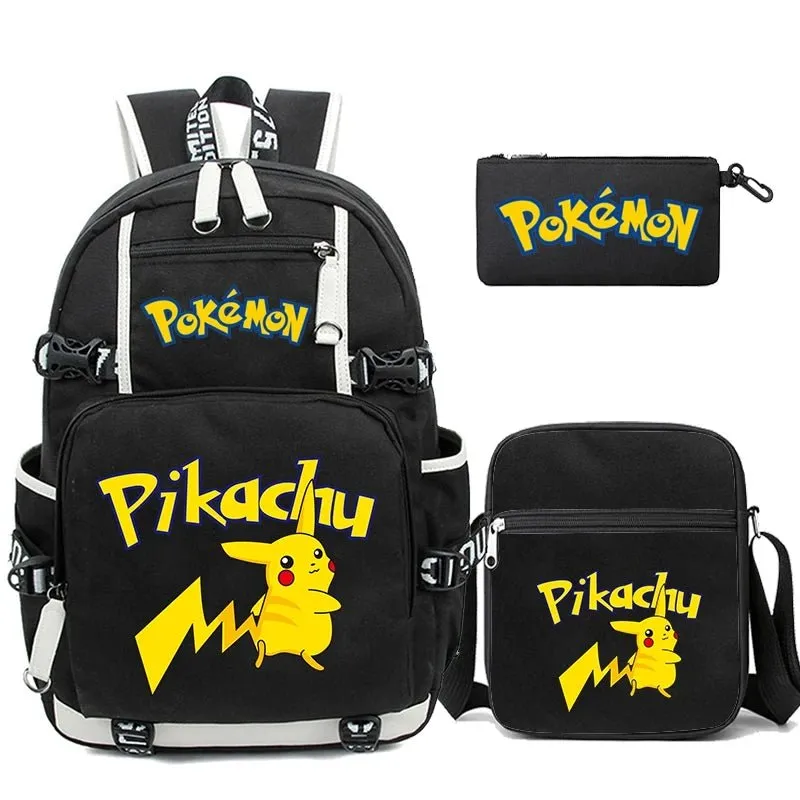 3-Piece Set Anime Pokémon Pikachu Uzumaki Backpack