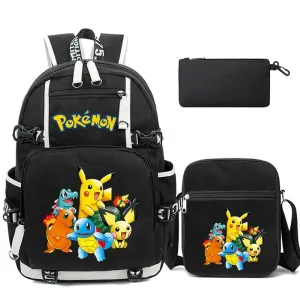 3-Piece Set Anime Pokémon Pikachu Uzumaki Backpack