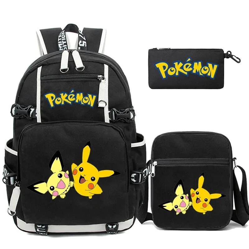 3-Piece Set Anime Pokémon Pikachu Uzumaki Backpack