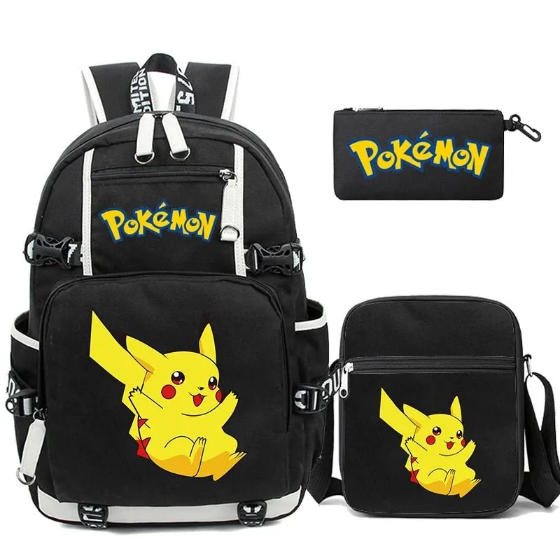 3-Piece Set Anime Pokémon Pikachu Uzumaki Backpack