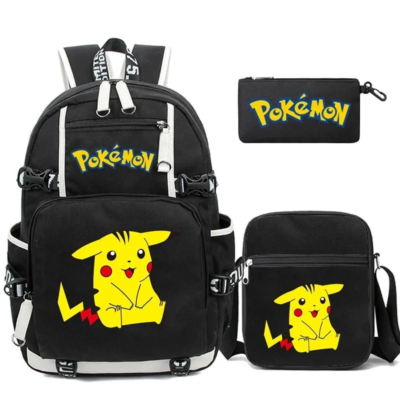 3-Piece Set Anime Pokémon Pikachu Uzumaki Backpack