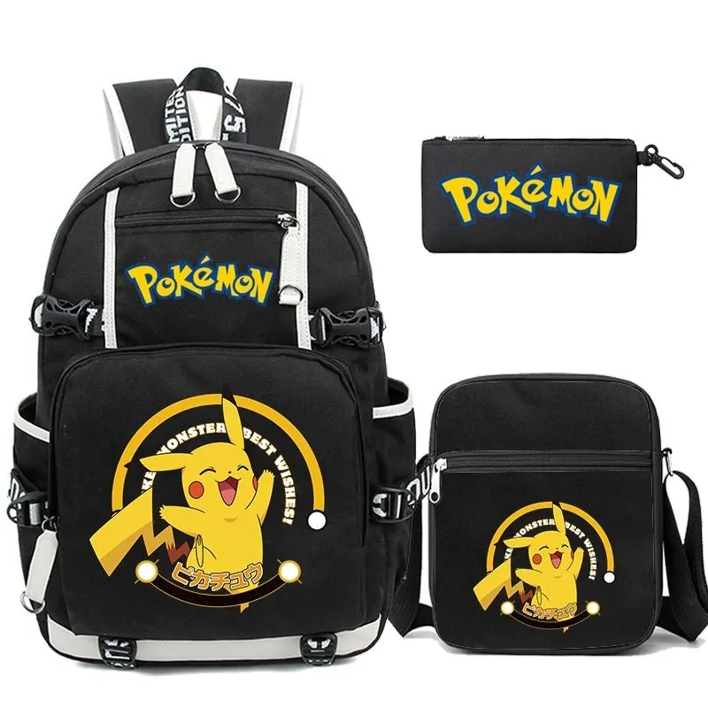 3-Piece Set Anime Pokémon Pikachu Uzumaki Backpack