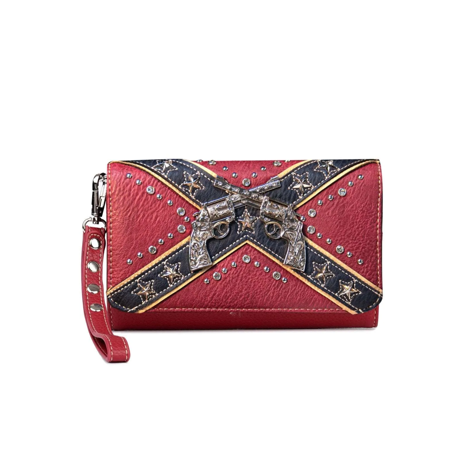 American Bling Red Studded Double Pistols Wallet