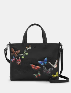 Amongst Butterflies Black Leather Multiway Grab Bag