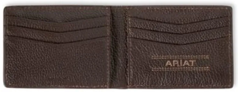 Ariat Western Mens Money Clip Leather Fabric Logo Laced Brown Wallet