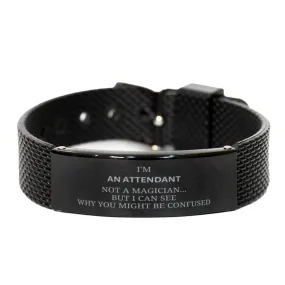 Badass Attendant Gifts, I'm Attendant not a magician, Sarcastic Black Shark Mesh Bracelet for Attendant Birthday Christmas for  Men, Women, Friends, Coworkers