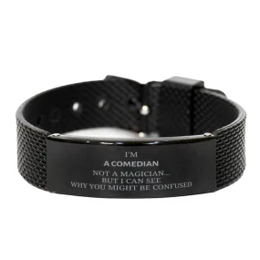 Badass Comedian Gifts, I'm Comedian not a magician, Sarcastic Black Shark Mesh Bracelet for Comedian Birthday Christmas for  Men, Women, Friends, Coworkers