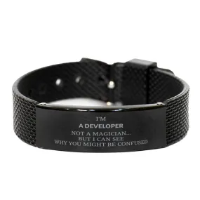 Badass Developer Gifts, I'm Developer not a magician, Sarcastic Black Shark Mesh Bracelet for Developer Birthday Christmas for  Men, Women, Friends, Coworkers