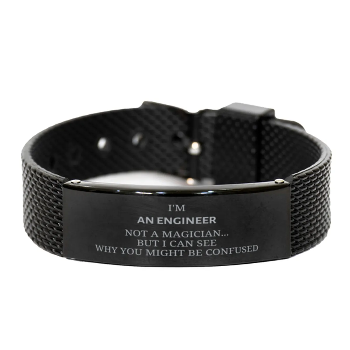 Badass Engineer Gifts, I'm Engineer not a magician, Sarcastic Black Shark Mesh Bracelet for Engineer Birthday Christmas for  Men, Women, Friends, Coworkers