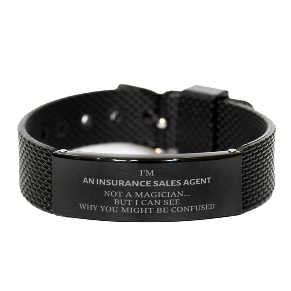 Badass Insurance Sales Agent Gifts, I'm Insurance Sales Agent not a magician, Sarcastic Black Shark Mesh Bracelet for Insurance Sales Agent Birthday Christmas for  Men, Women, Friends, Coworkers