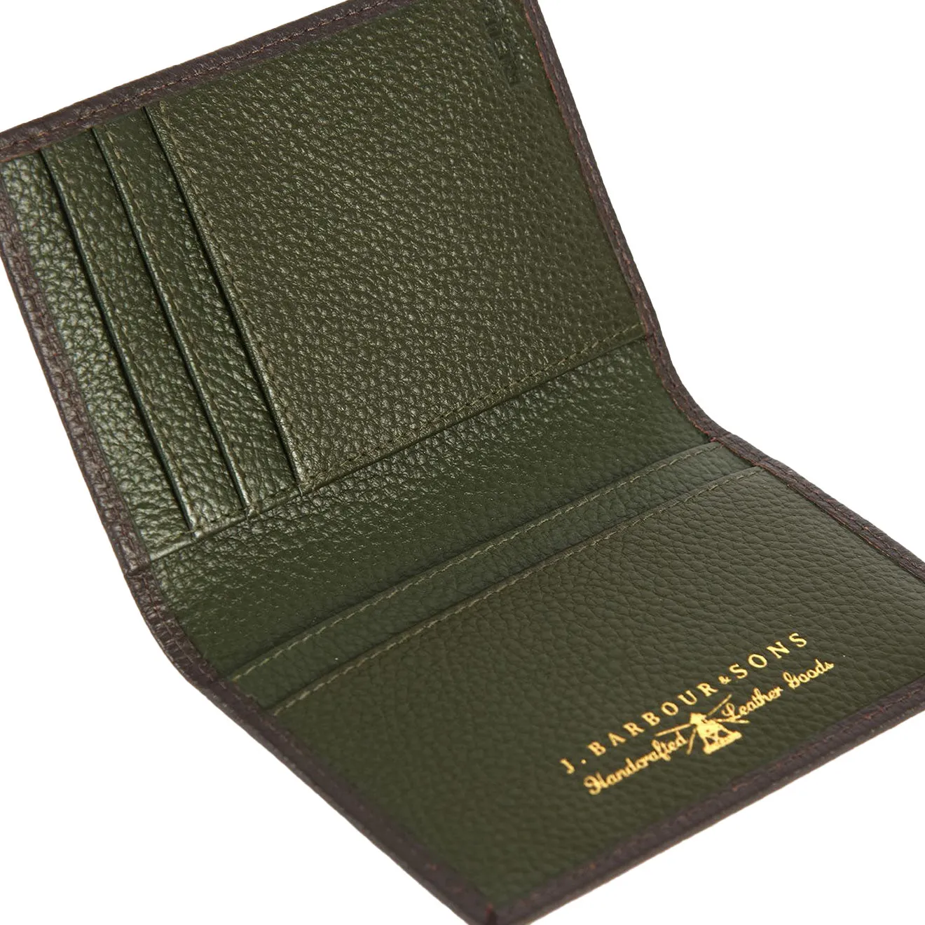 Barbour Contrast Leather Billfold Wallet Dark Brown