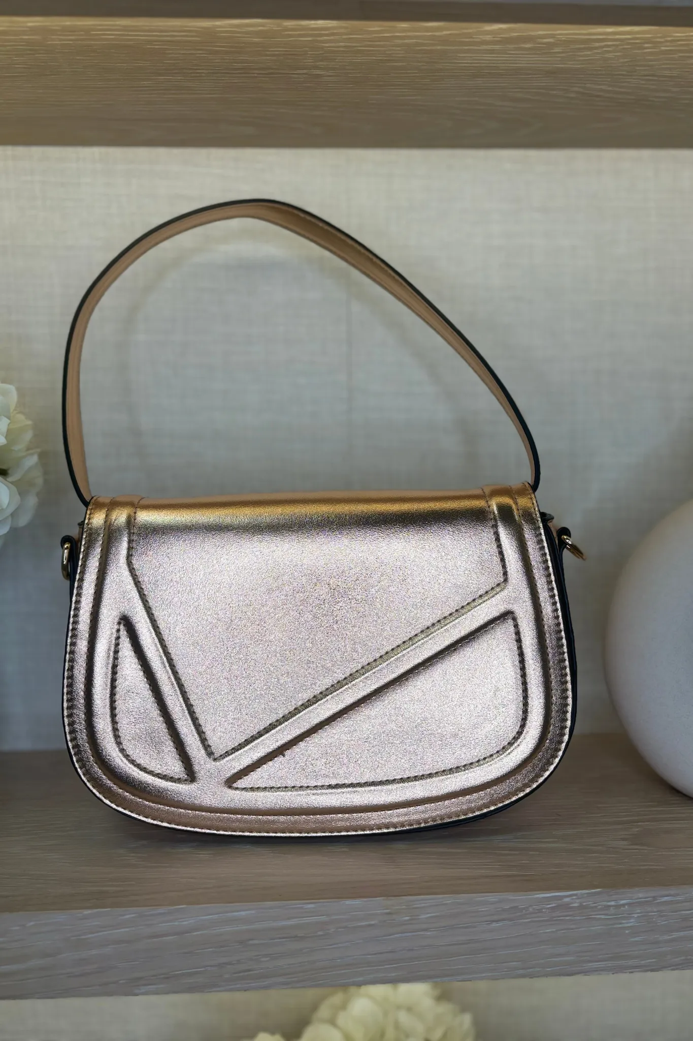 Beth Metallic Shoulder Bag In Rose Gold