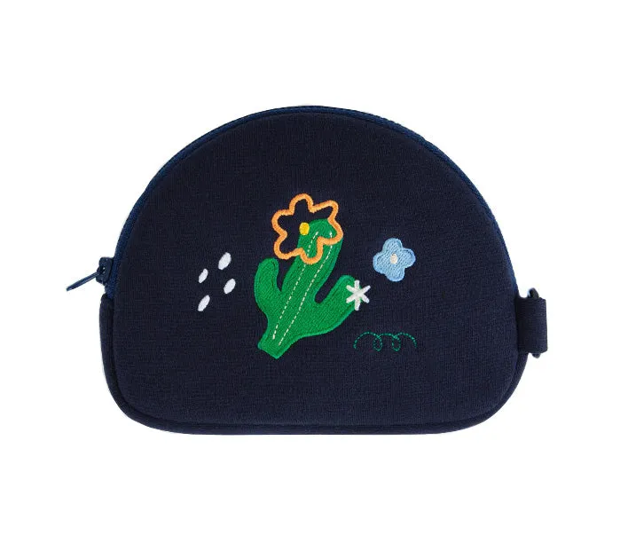 Black Navy Flowers Cactus Pouches Cute Characters Purses Handbags Card Cosmetics Coin Wallets Key Airpods Cases Embroidery