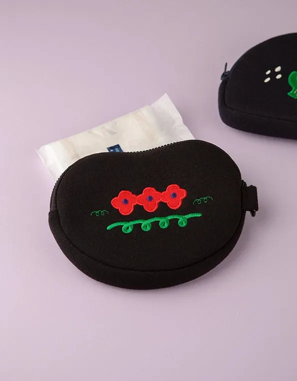 Black Navy Flowers Cactus Pouches Cute Characters Purses Handbags Card Cosmetics Coin Wallets Key Airpods Cases Embroidery