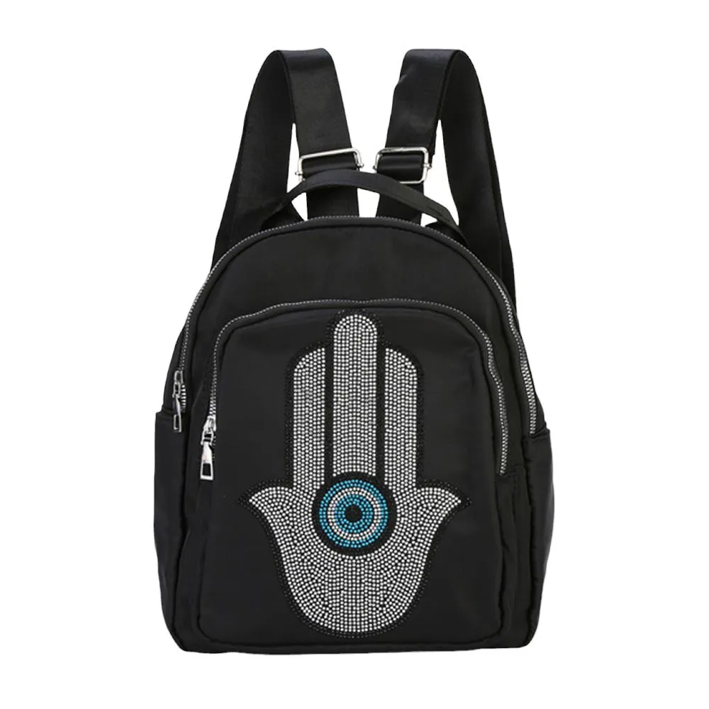 Bling Evil Eye Hamsa Hand Pointed Backpack