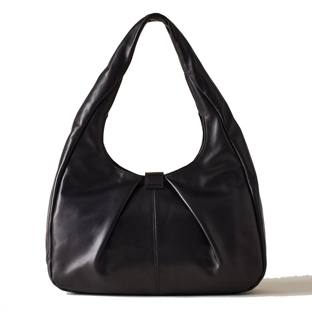 Borsa Donna Hobo Medium BORBONESE linea Cortina in Pelle di Vitello Nappato Nero