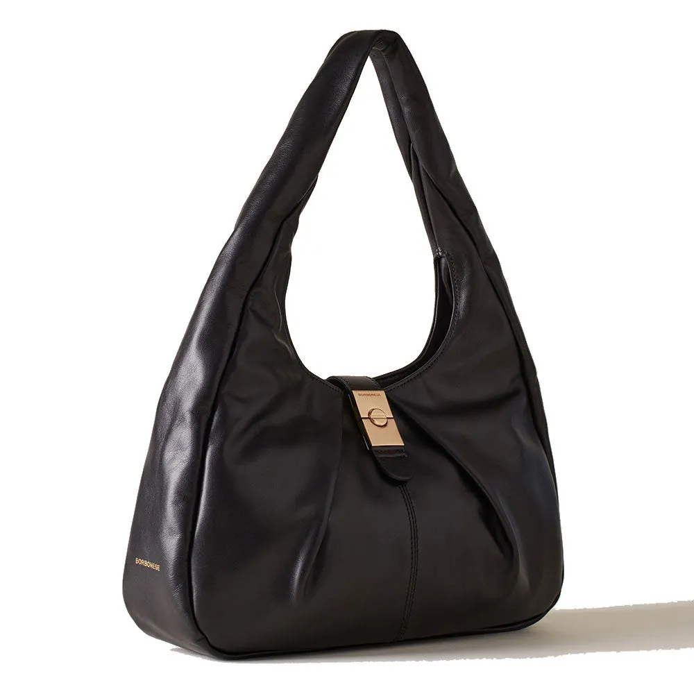 Borsa Donna Hobo Medium BORBONESE linea Cortina in Pelle di Vitello Nappato Nero