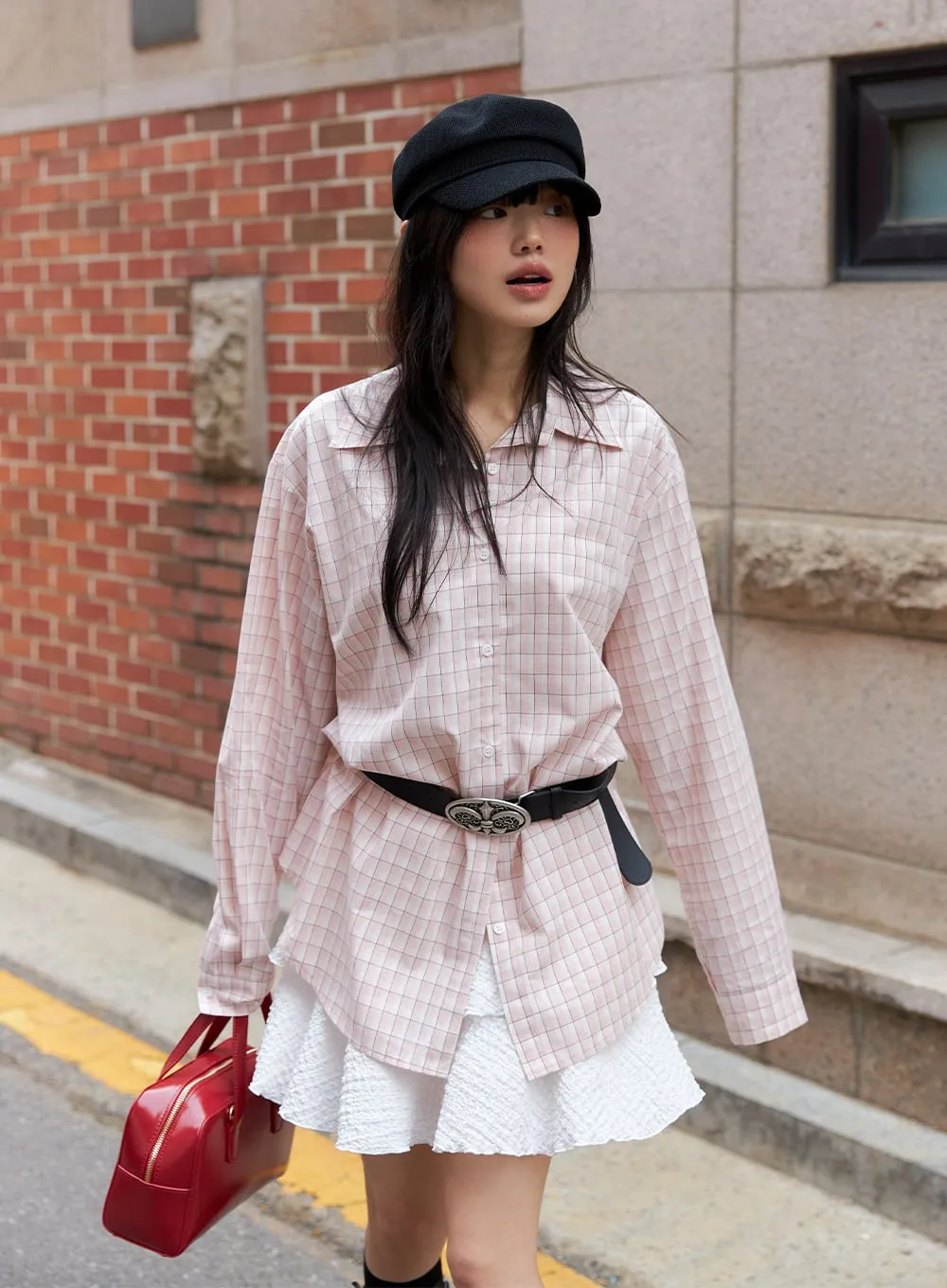 Collar Checks Button Long Sleeve Blouse CM413