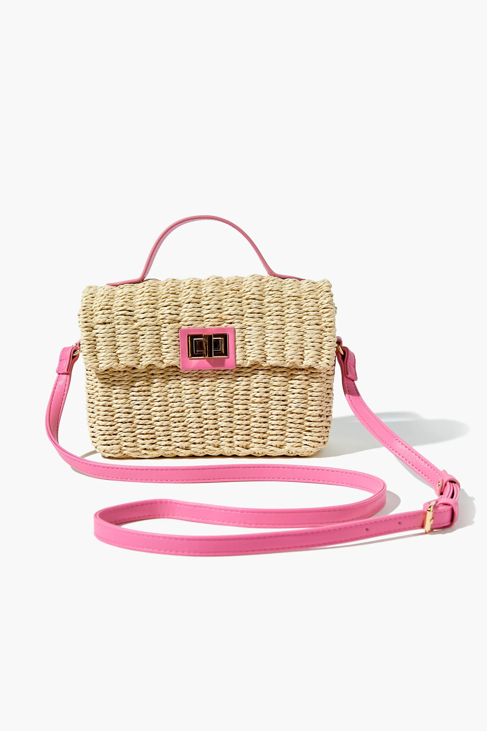 Contrast-Trim Basketwoven Crossbody Bag