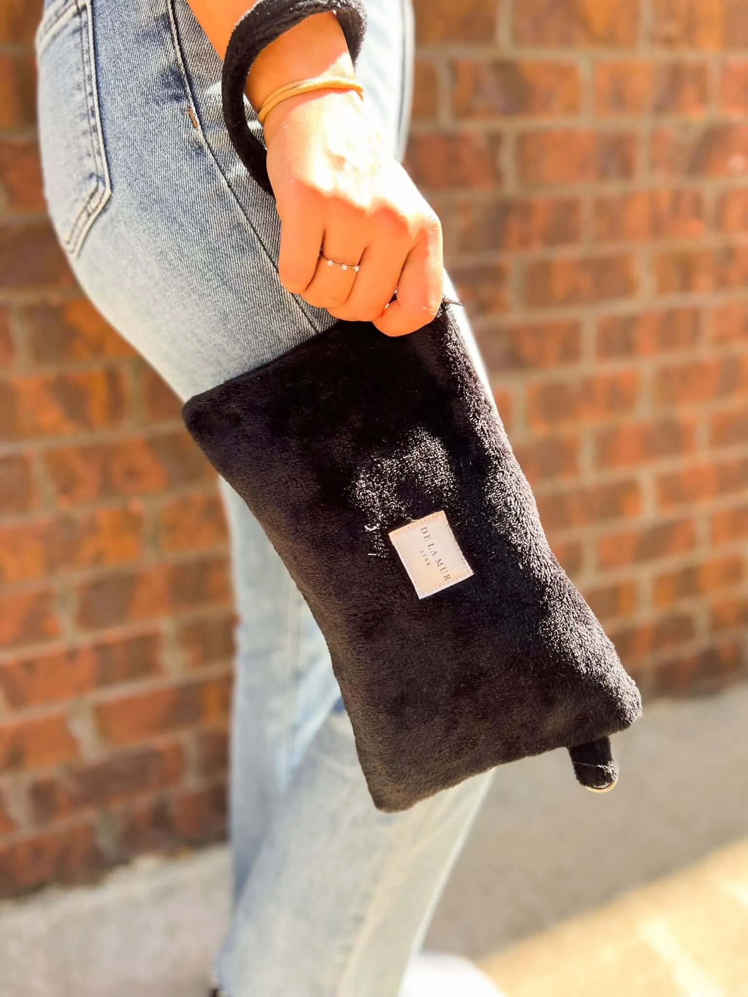 De La Mur Noir Velvet Clutch Bag