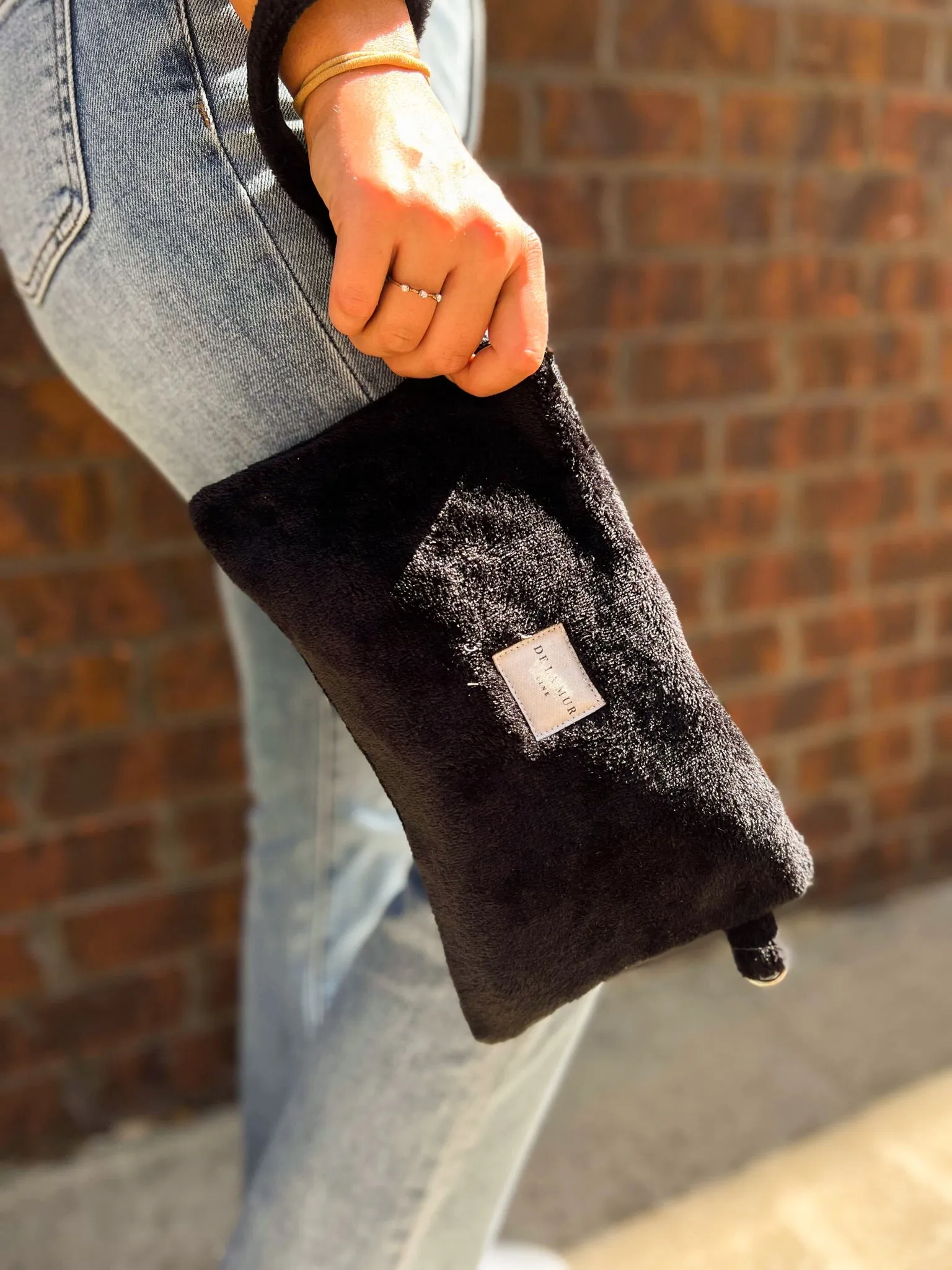 De La Mur Noir Velvet Clutch Bag