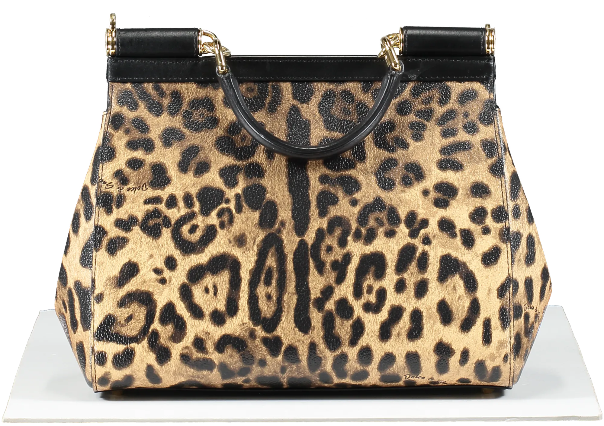 Dolce & Gabbana Brown Leopard Print Coated Canvas And Leather Medium Sicily Top Handle bag