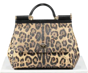 Dolce & Gabbana Brown Leopard Print Coated Canvas And Leather Medium Sicily Top Handle bag