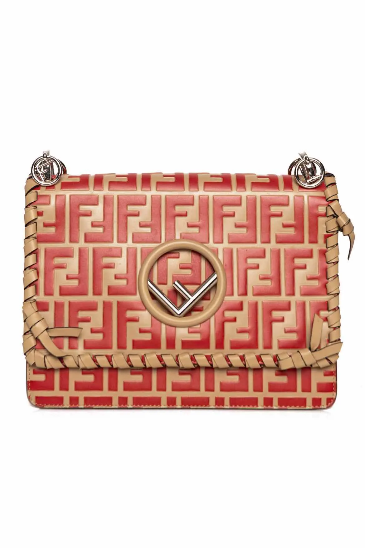 Fendi Zucca Leather Whipstitched Kan Crossbody Bag