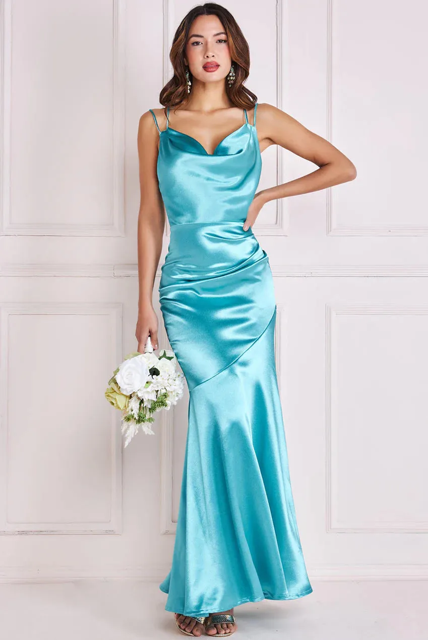 Goddiva Satin Cowl Neck With Strappy Back Maxi