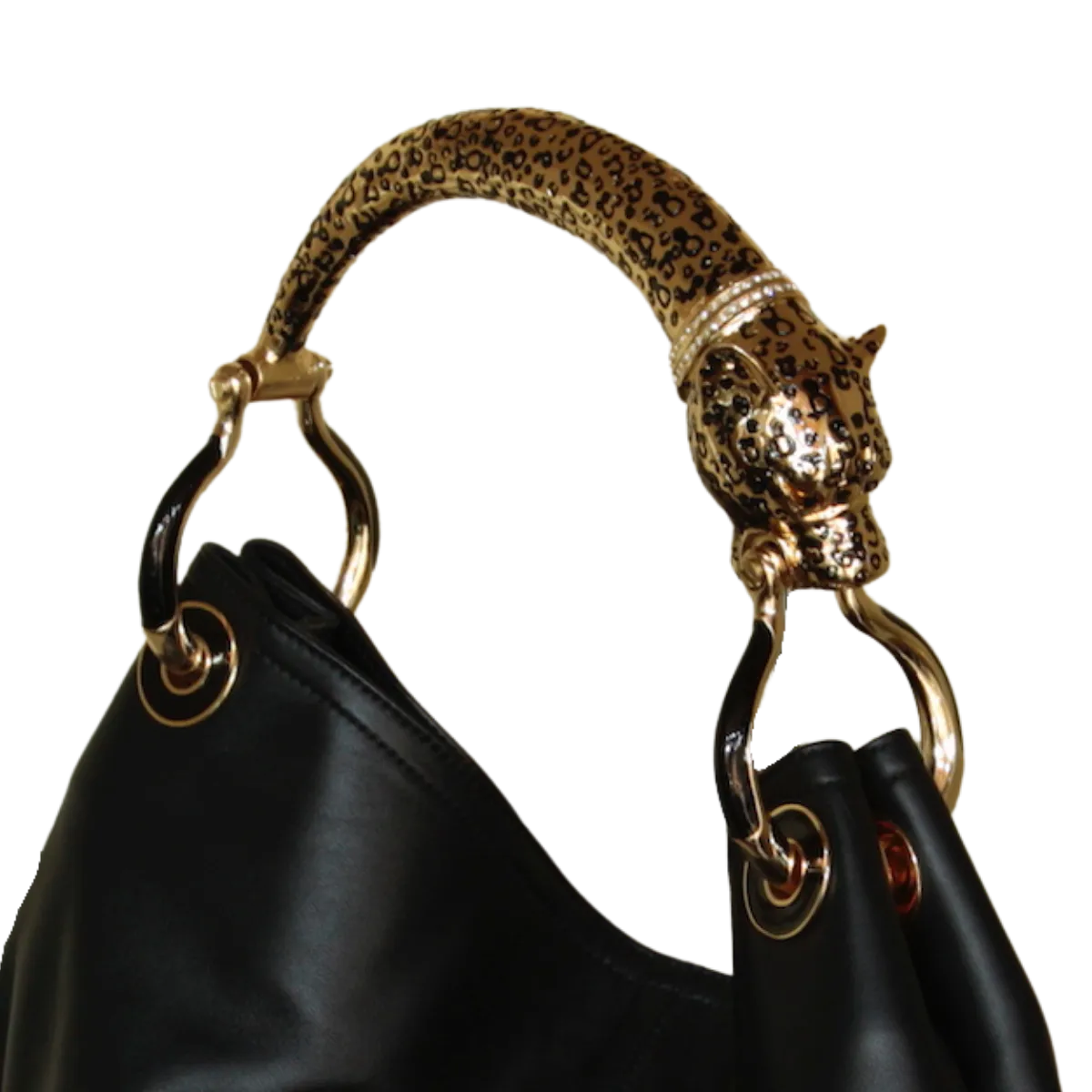 GOLDEN JAGUAR CLASSIC BAG WITH BLACK VEGAN LEATHER