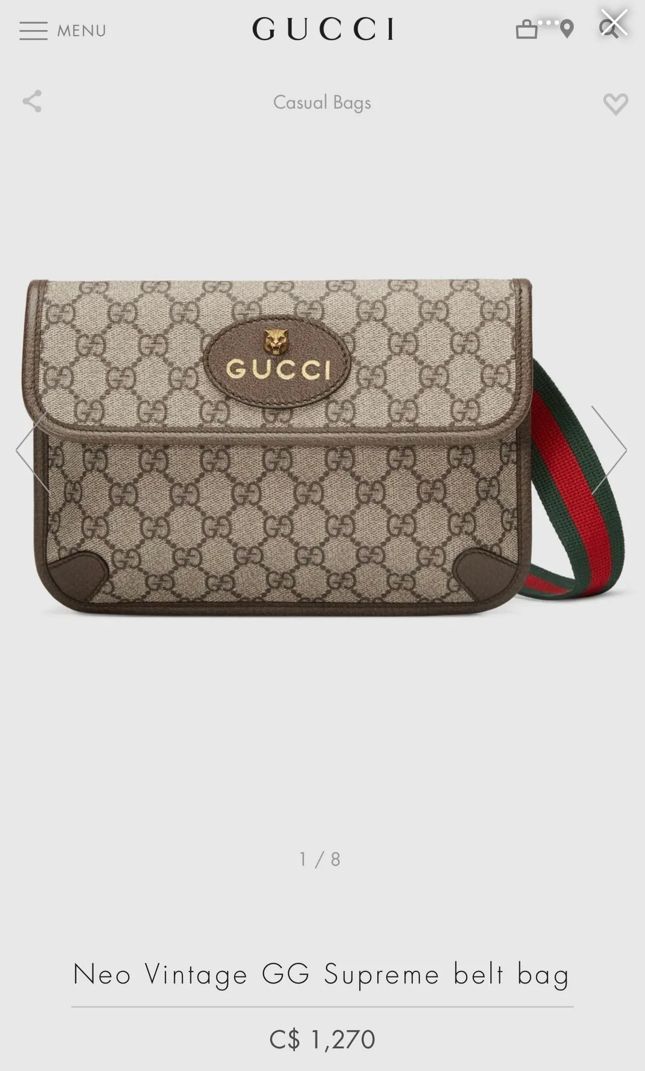 Gucci Neo Vintage GG Supreme Belt Bag