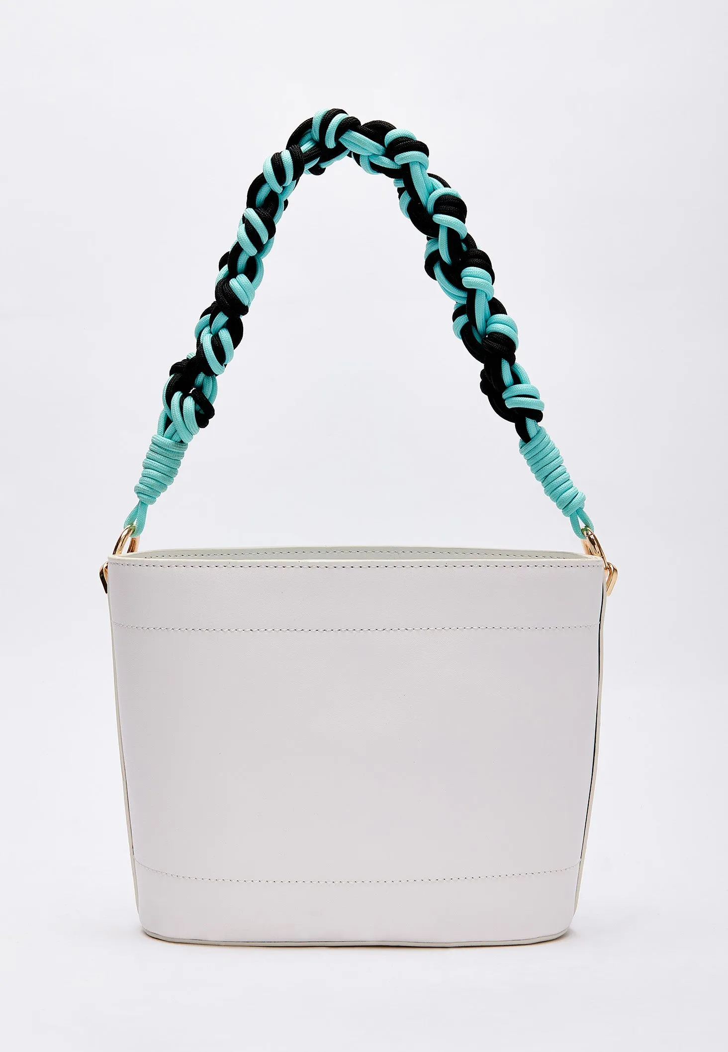 House Of Holland White Crossbody Bag with Printed Logo and Plait Handle