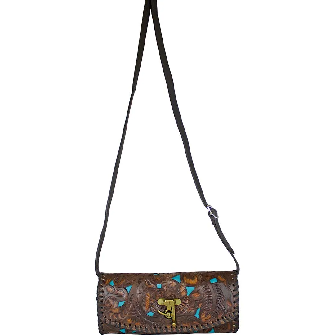 Juan Antonio Hand Tooled Inlay Crossbody Clutch