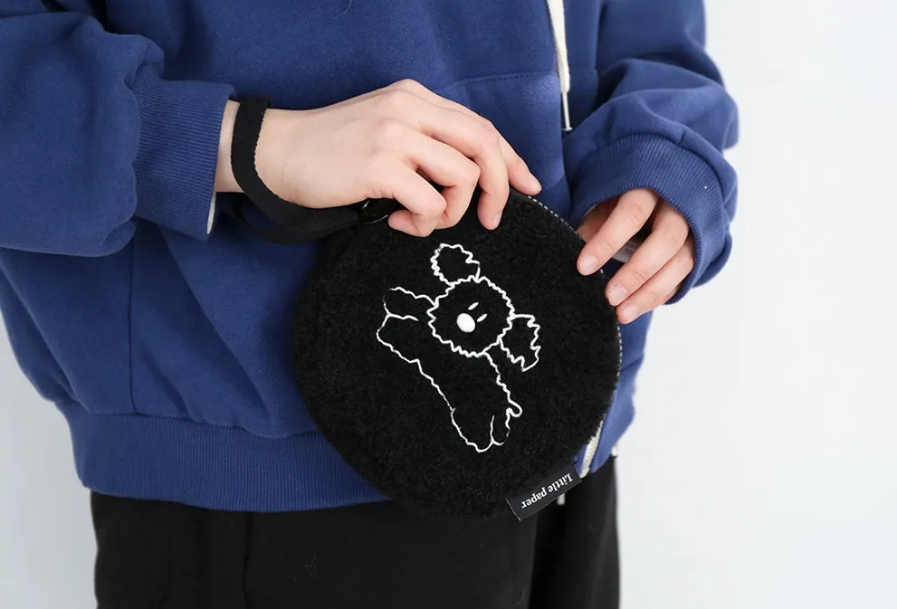 Little Peper Boucle Rounded Circle Pouches Cute Characters Purses Handbags Soft Shearling Card Cosmetics Wrist strap Wallets