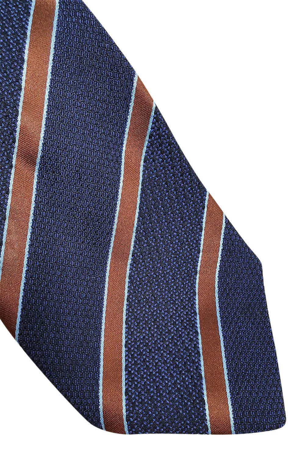 LOEWE 100% Silk Dark Blue Tie Bronze And Light Blue Stripes Repeat (60 L | 3.5 W)