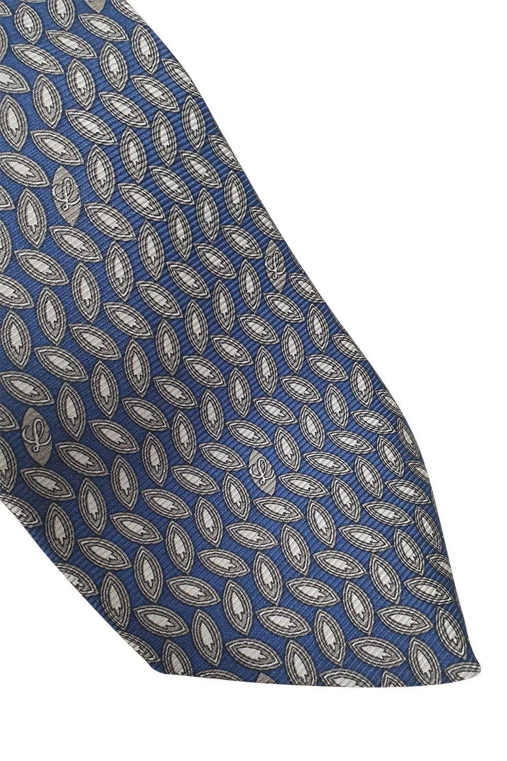 LOEWE 100% Silk Navy Tie Brown Leaves Repeat (60 L | 3 W)