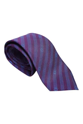 LOEWE 100% Silk Purple Tie Blue Pinstripe Logo Repeat (60" L | 3.6" W)