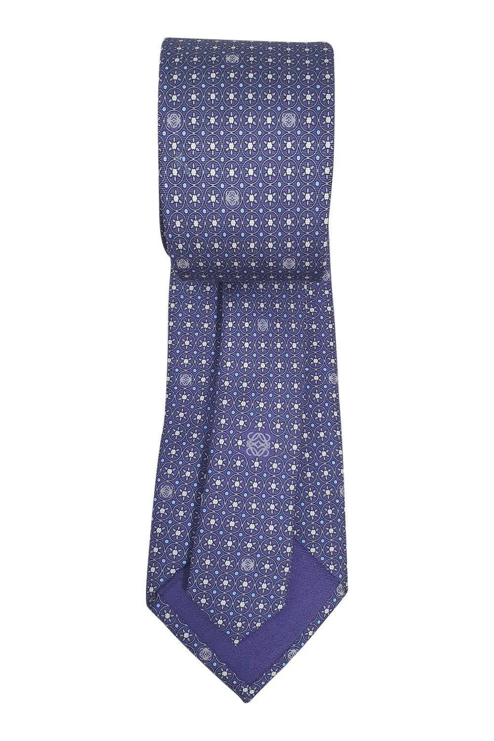 LOEWE 100% Silk Purple Tie Geometric Circle Repeat (60" L | 3.4" W)