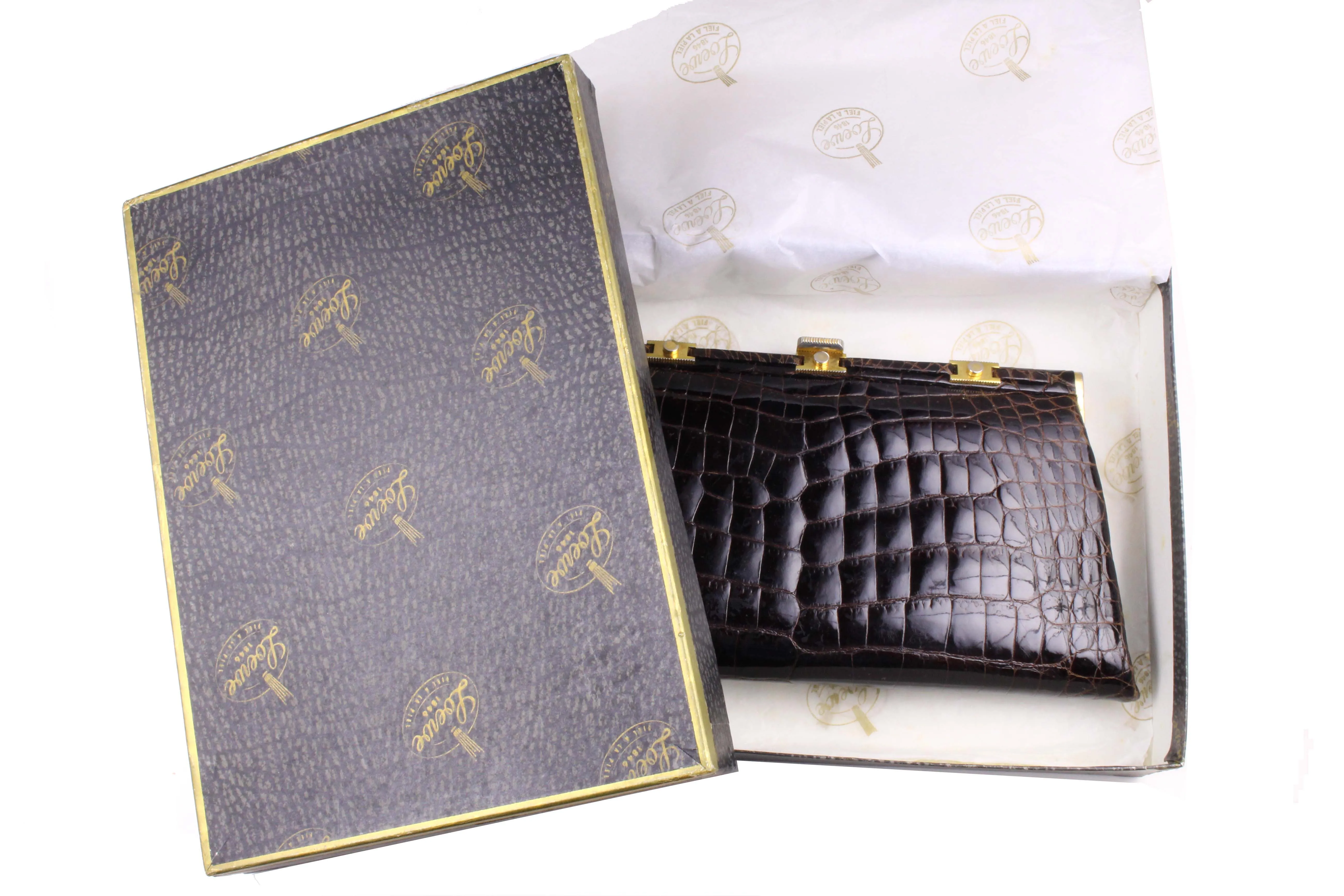 LOEWE brown crocodile skin clutch