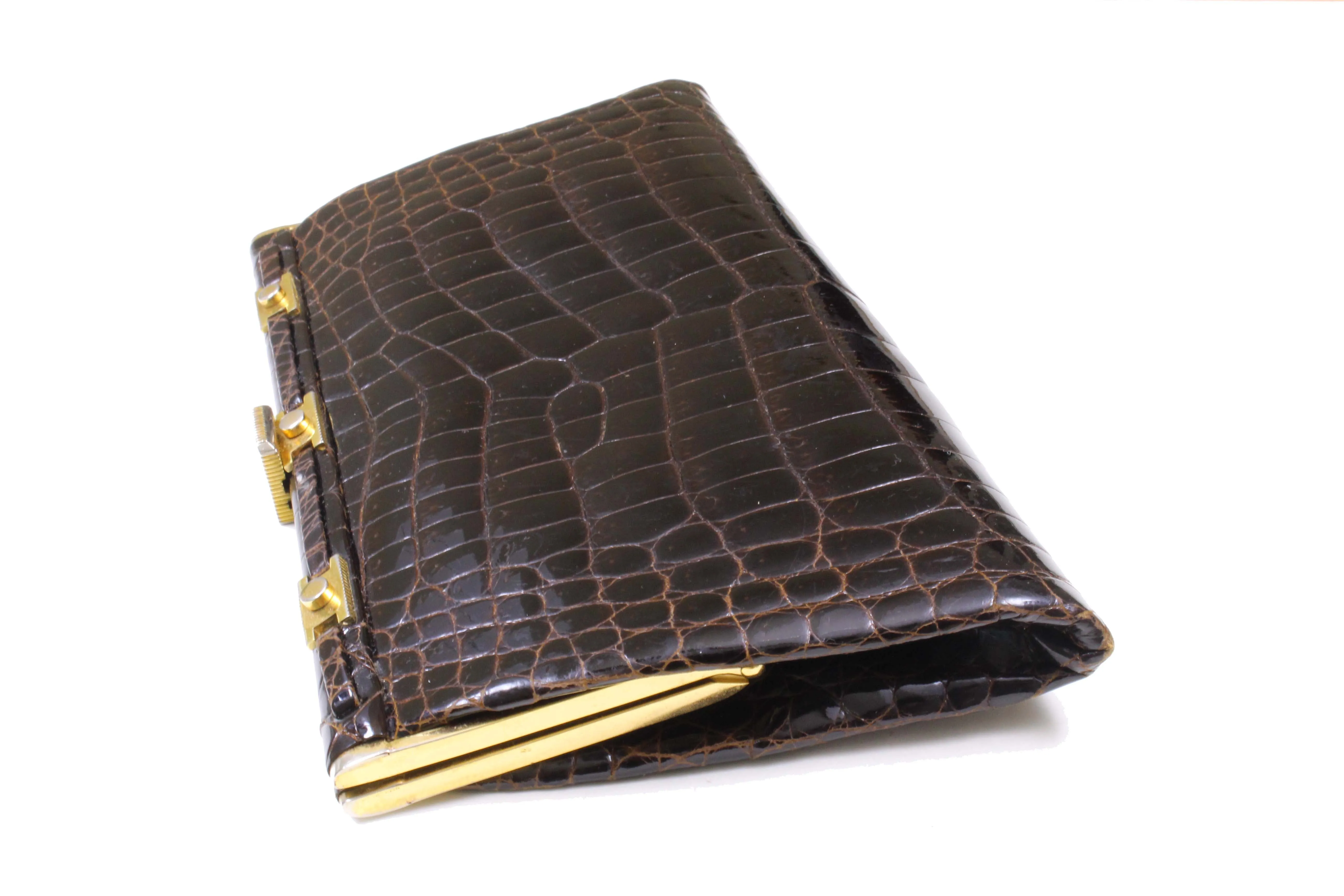 LOEWE brown crocodile skin clutch