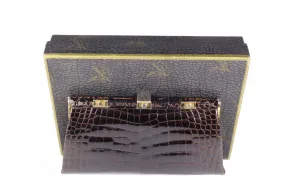 LOEWE brown crocodile skin clutch