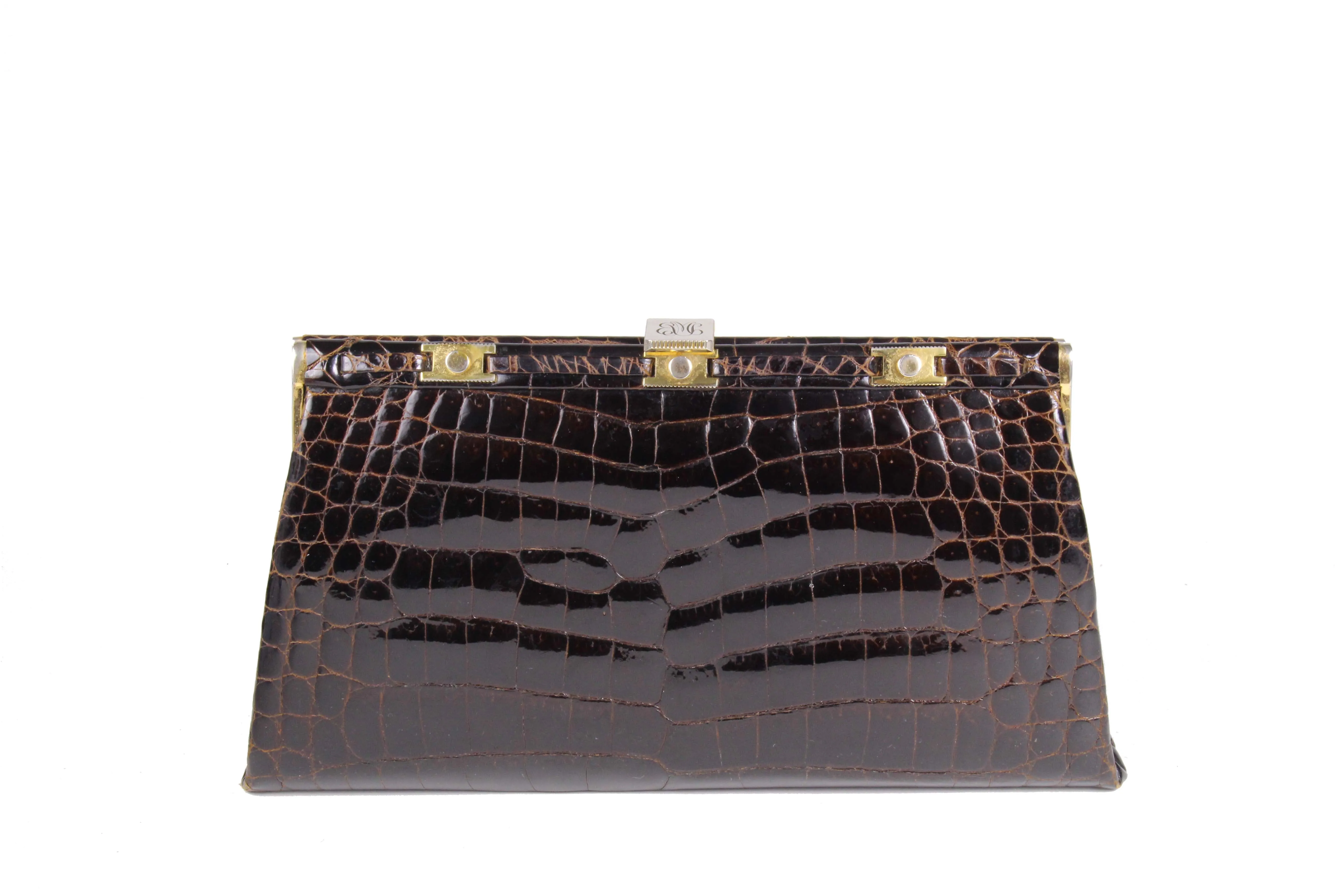 LOEWE brown crocodile skin clutch