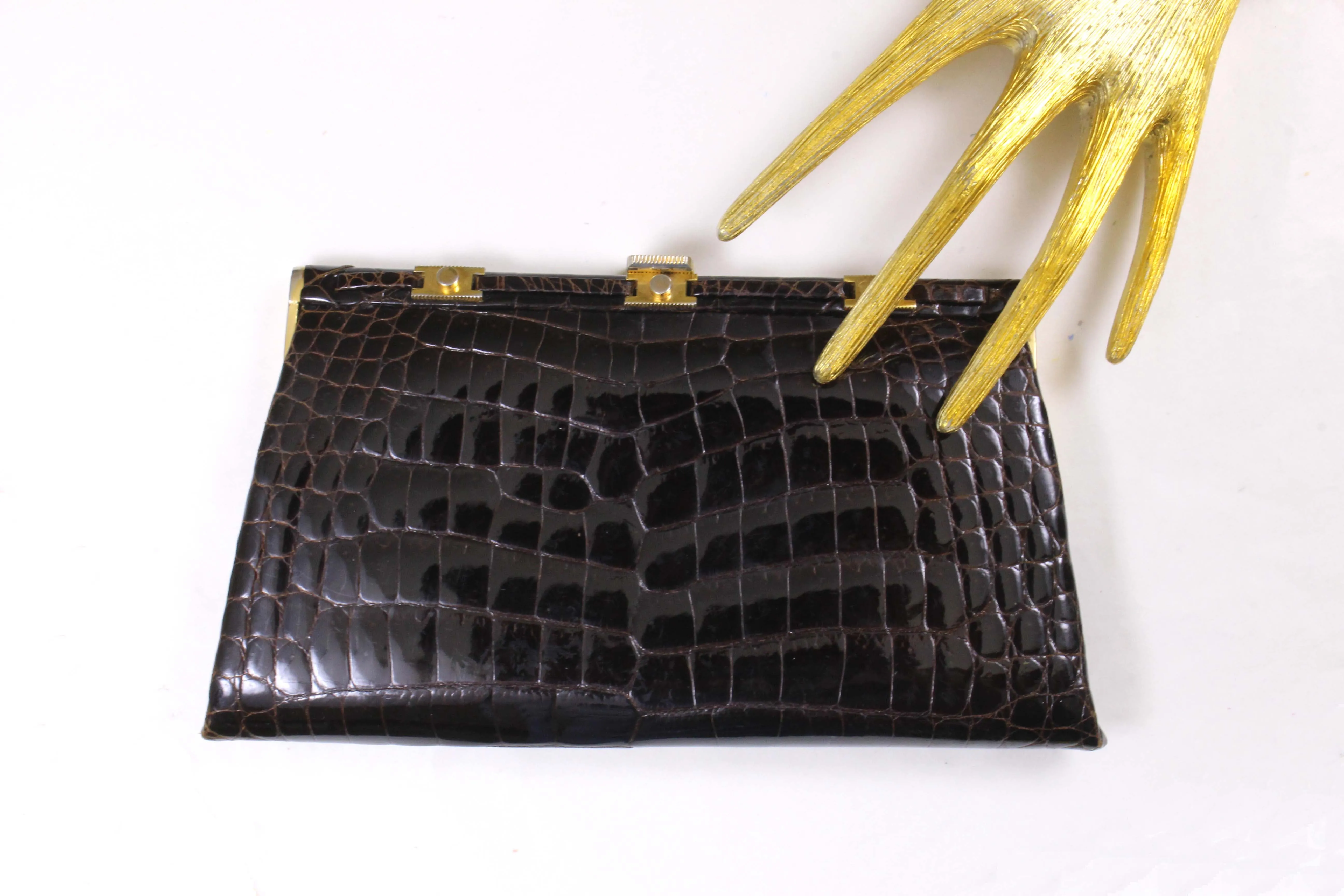 LOEWE brown crocodile skin clutch