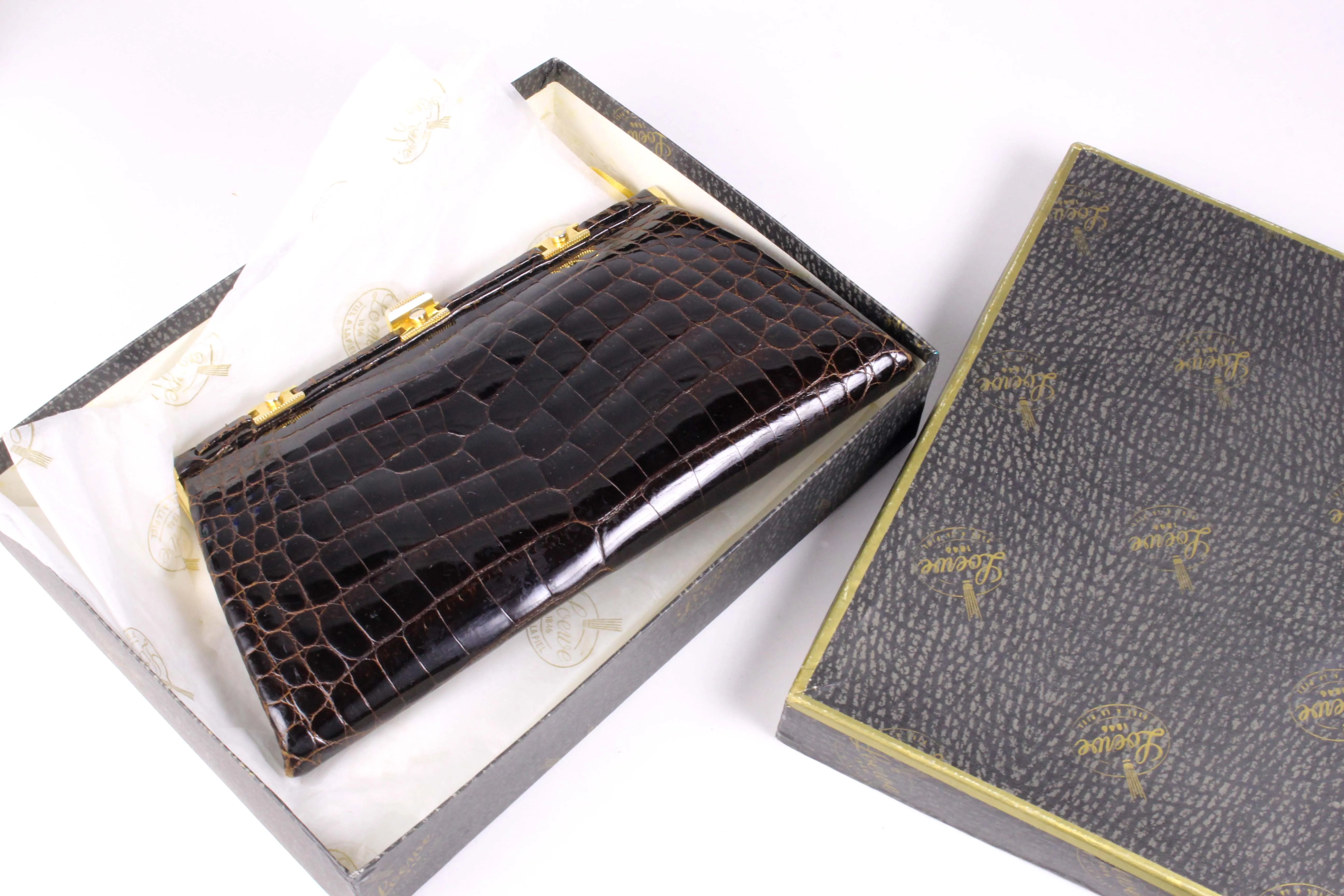 LOEWE brown crocodile skin clutch