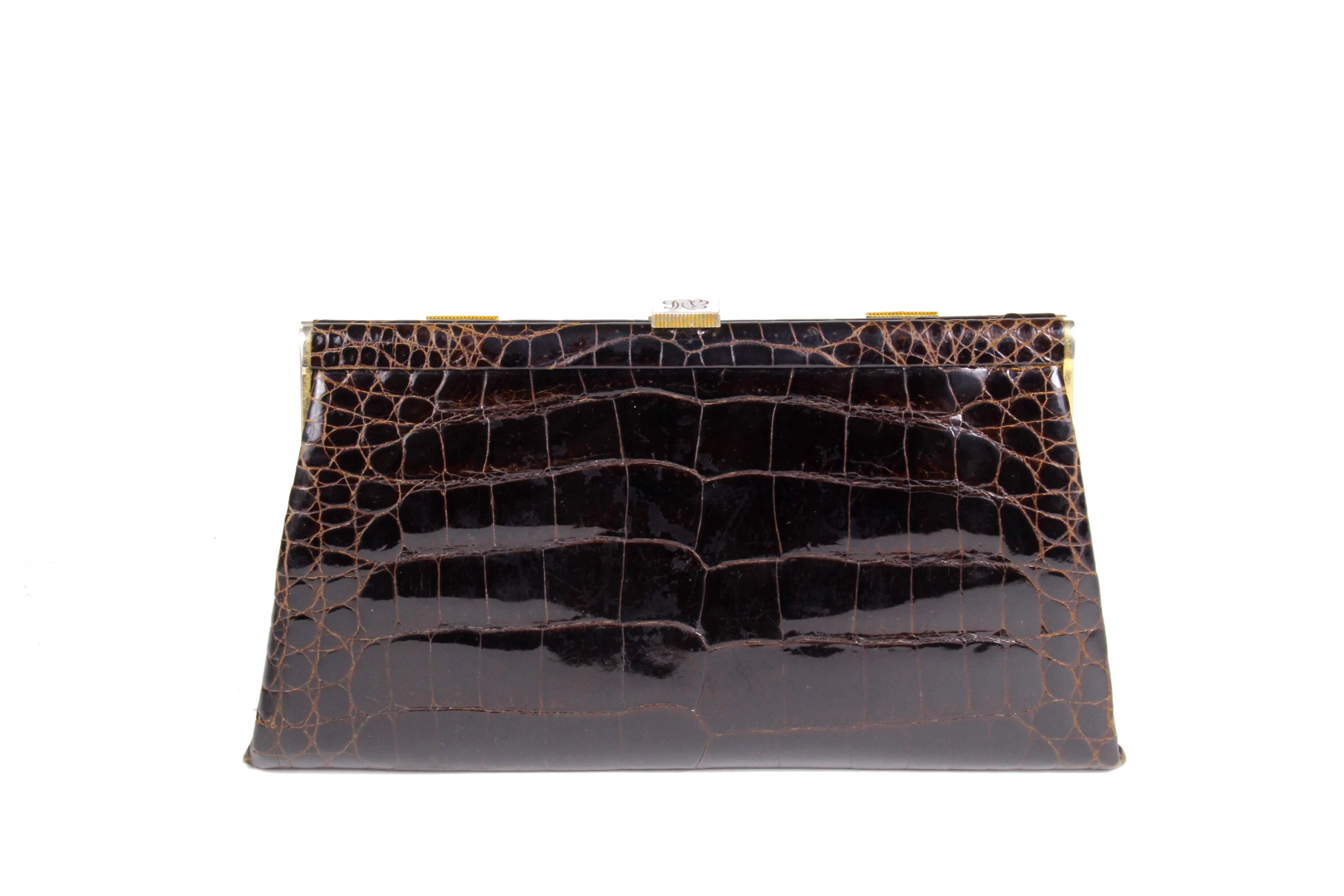 LOEWE brown crocodile skin clutch