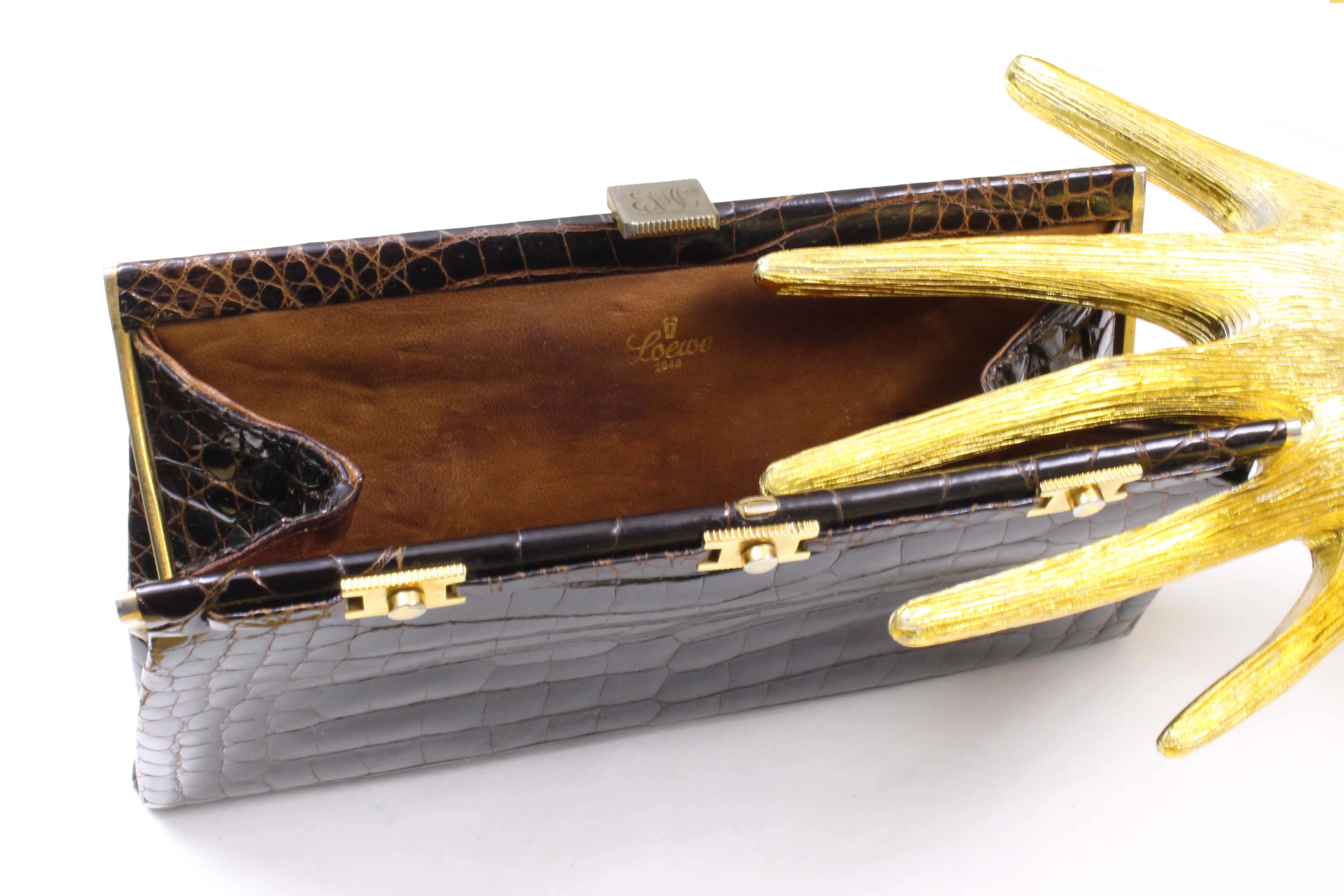 LOEWE brown crocodile skin clutch