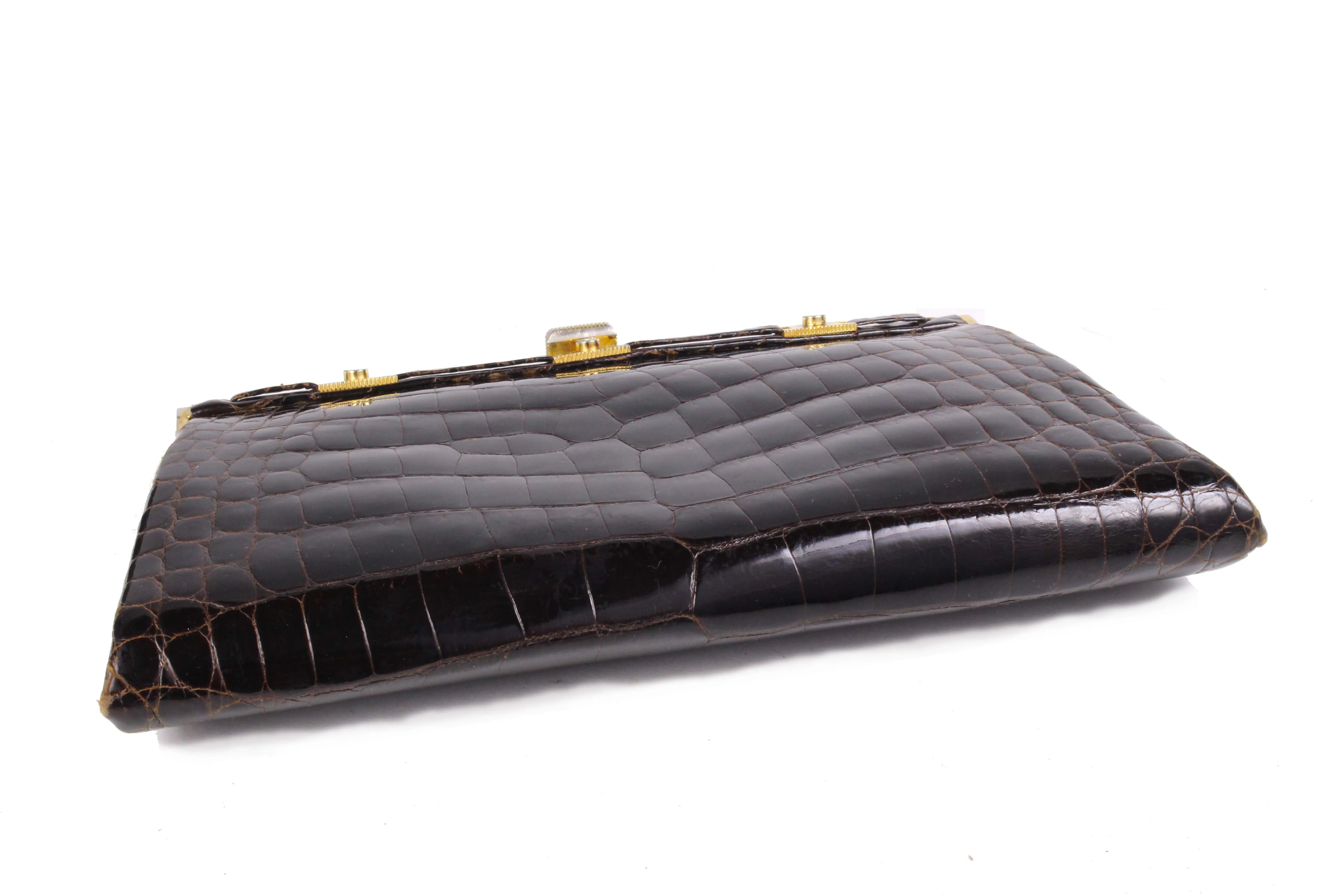 LOEWE brown crocodile skin clutch