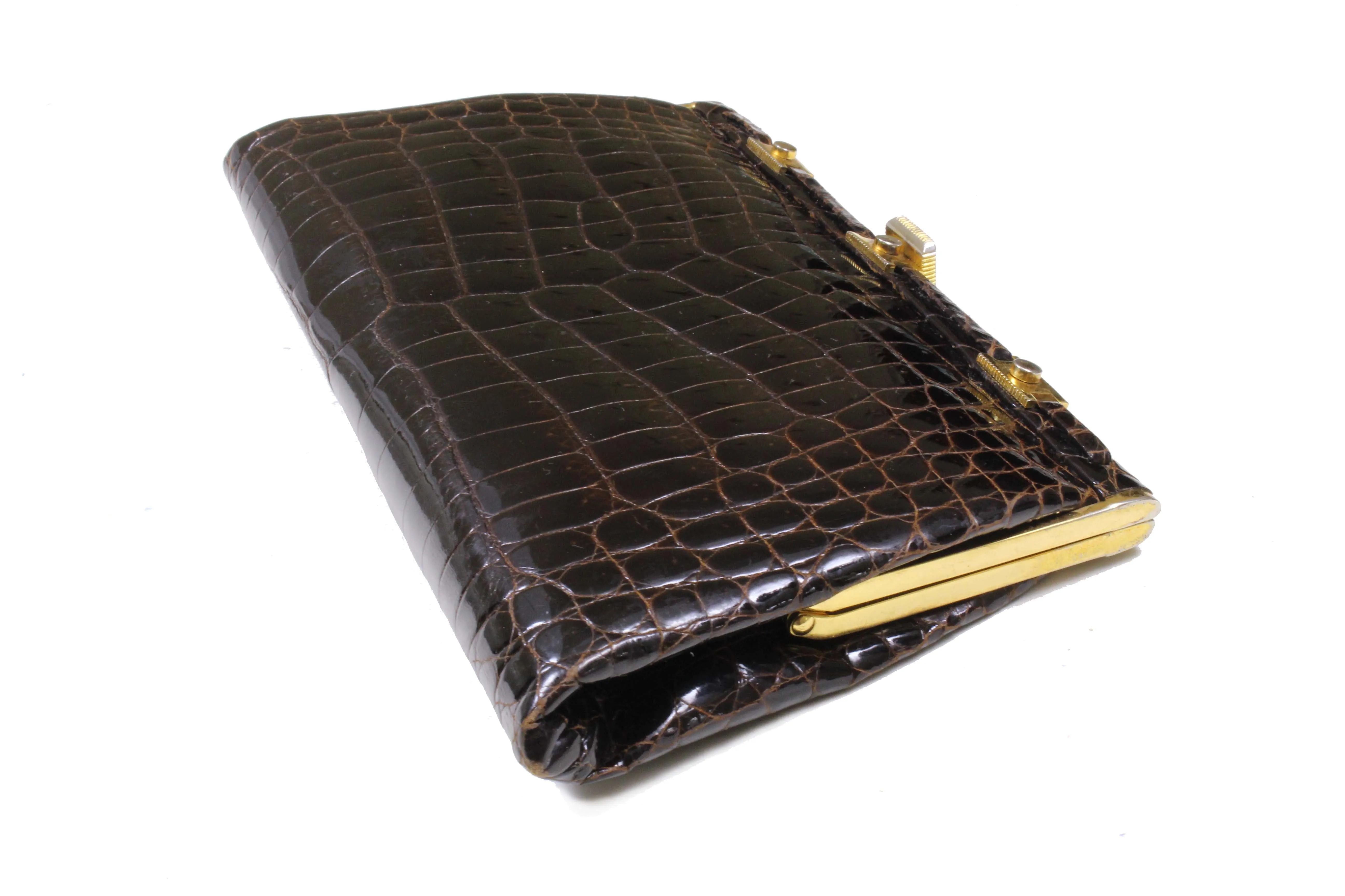 LOEWE brown crocodile skin clutch