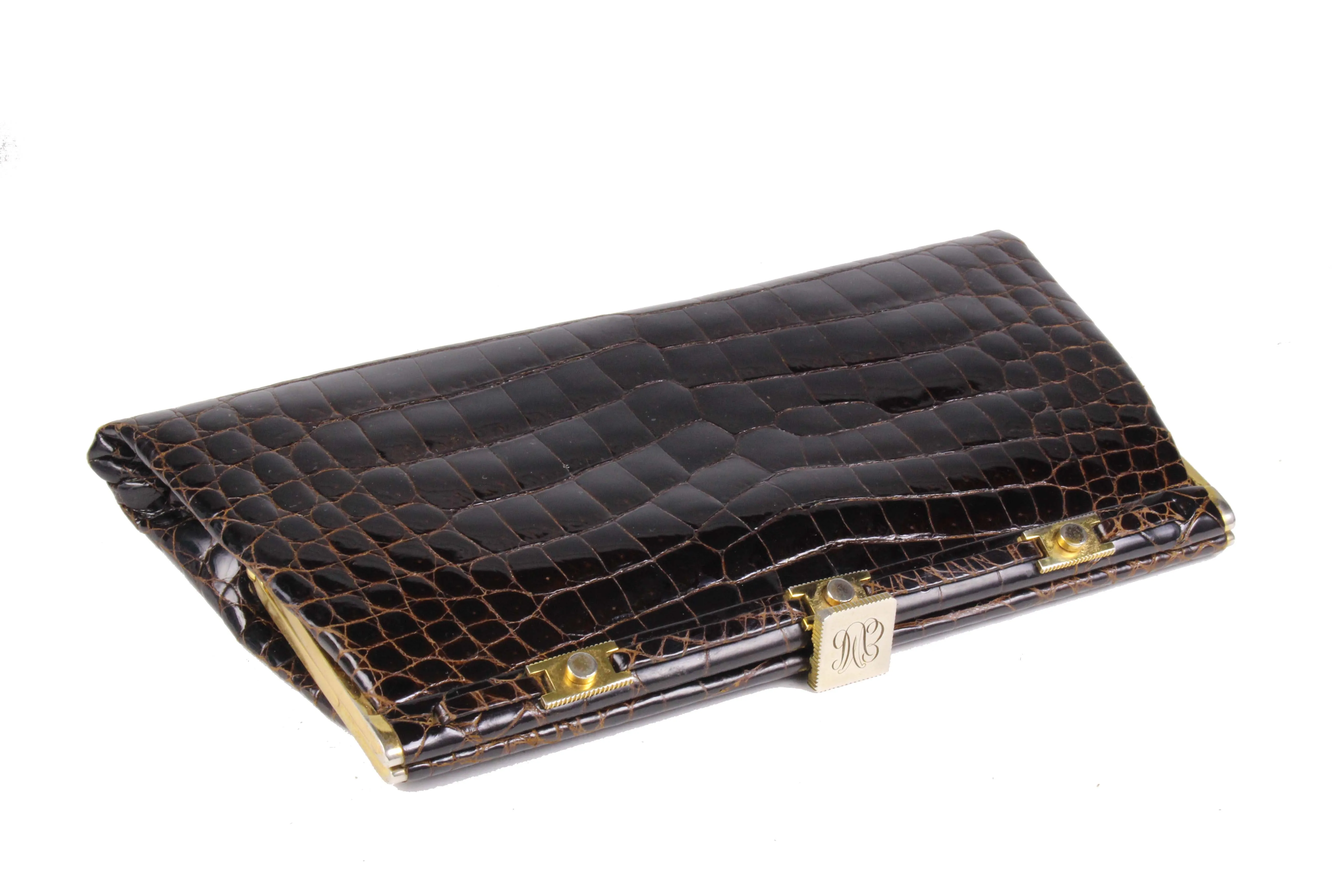 LOEWE brown crocodile skin clutch