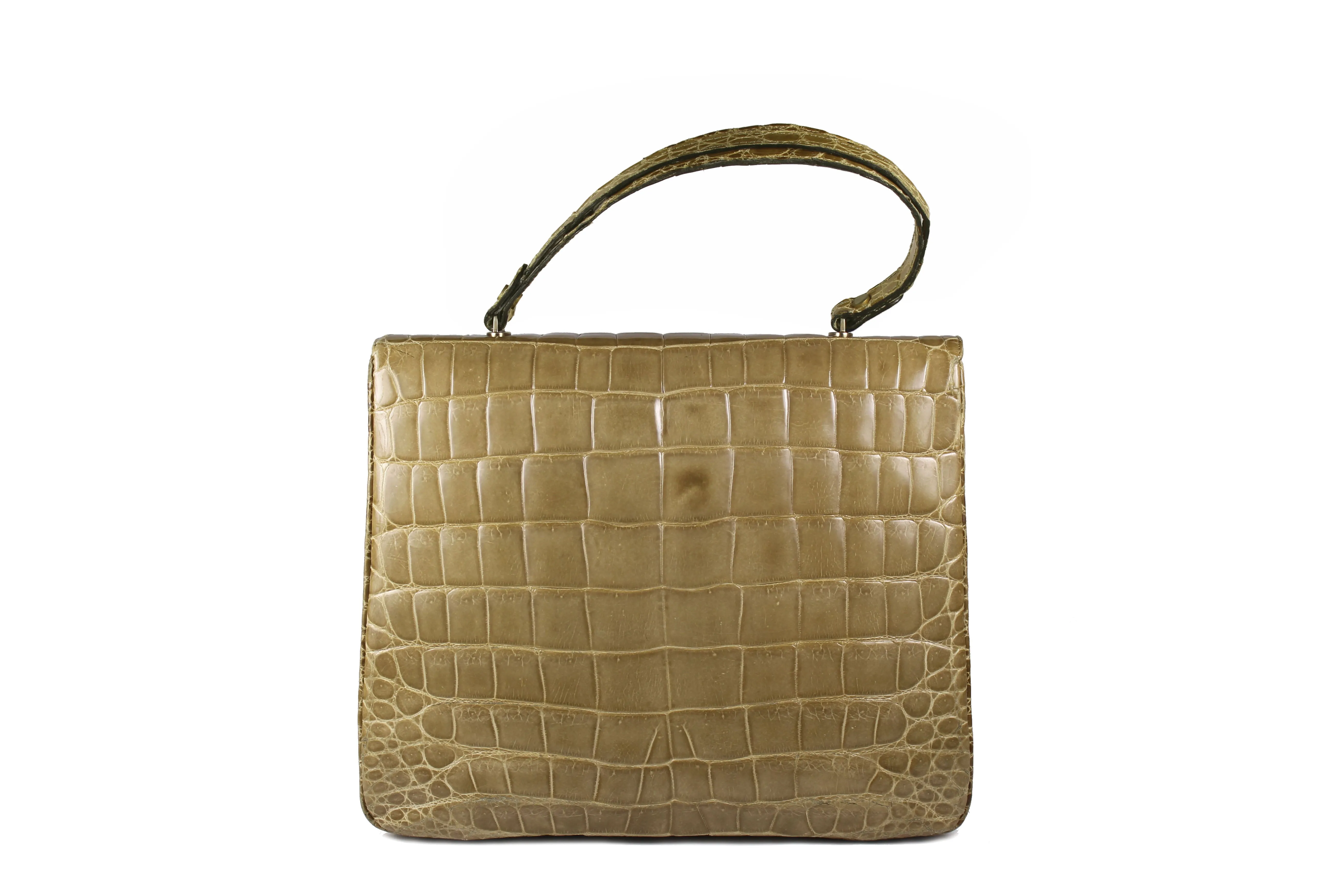 LOEWE toasted beige crocodile skin bag with semicircular flap